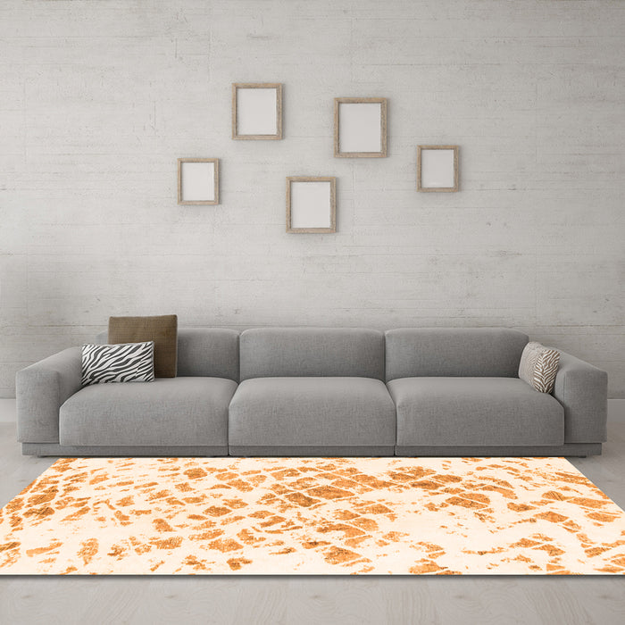 Machine Washable Abstract Orange Modern Area Rugs in a Living Room, wshabs952org