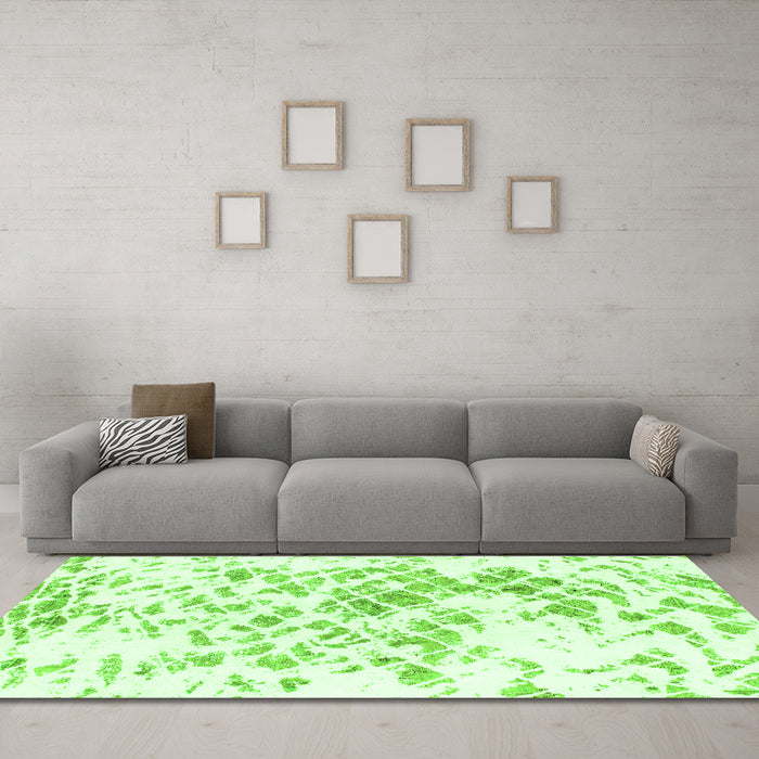 Machine Washable Abstract Green Modern Area Rugs in a Living Room,, wshabs952grn