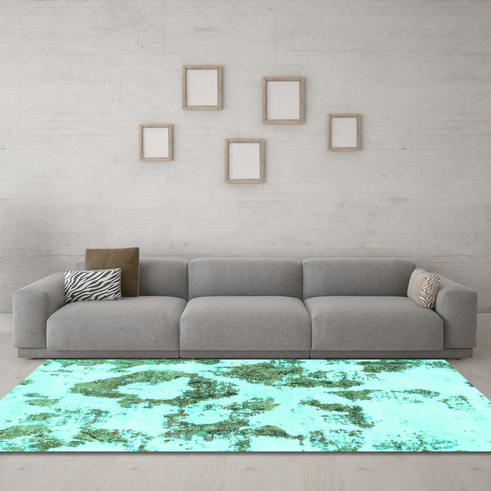 Machine Washable Abstract Turquoise Modern Area Rugs in a Living Room,, wshabs953turq