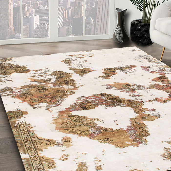 Machine Washable Abstract Champagne Beige Rug in a Family Room, wshabs953