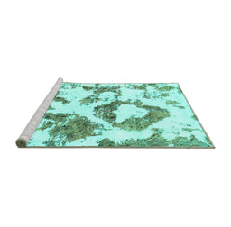 Sideview of Machine Washable Abstract Turquoise Modern Area Rugs, wshabs953turq