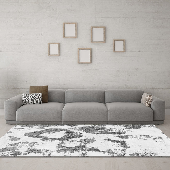 Machine Washable Abstract Gray Modern Rug in a Living Room,, wshabs953gry