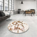 Round Abstract Champagne Beige Modern Rug in a Office, abs953