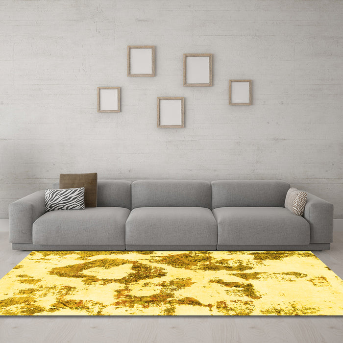 Machine Washable Abstract Yellow Modern Rug in a Living Room, wshabs953yw