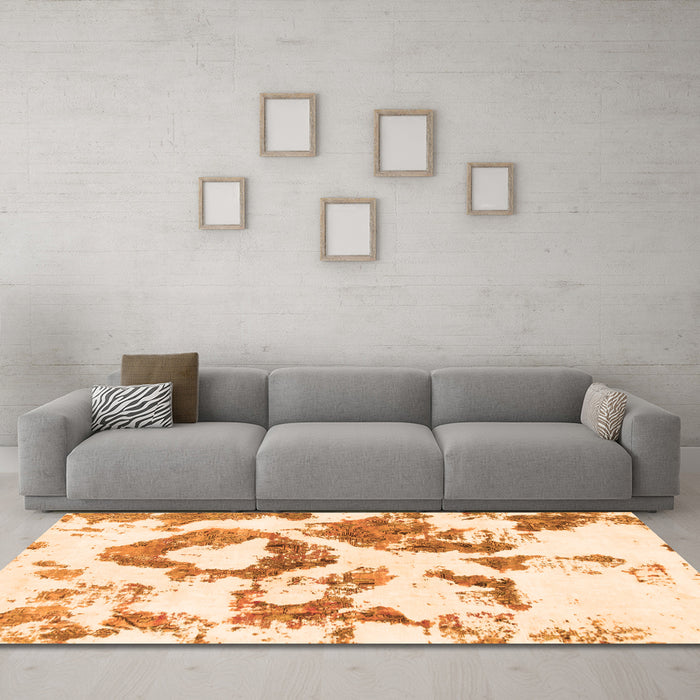 Machine Washable Abstract Orange Modern Area Rugs in a Living Room, wshabs953org