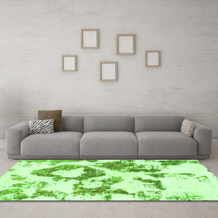 Machine Washable Abstract Green Modern Area Rugs in a Living Room,, wshabs953grn