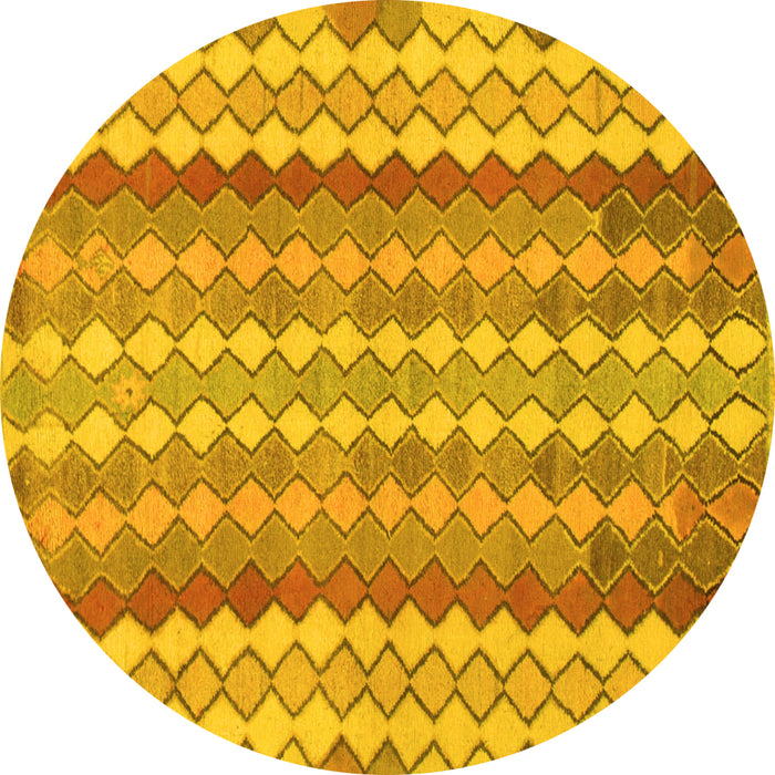 Round Machine Washable Southwestern Yellow Country Rug, wshabs954yw
