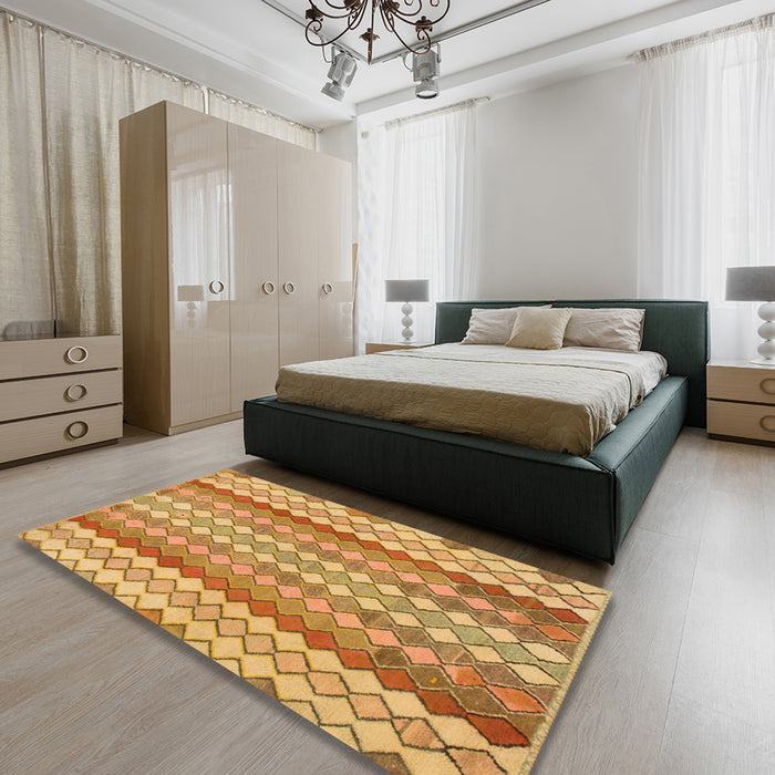 Machine Washable Abstract Sedona Brown Rug in a Bedroom, wshabs954