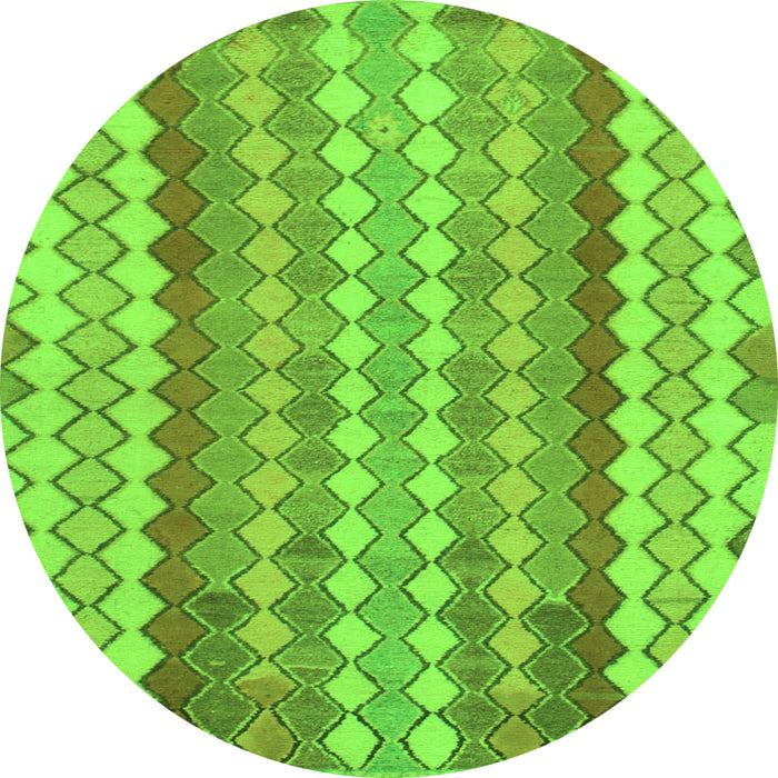 Round Machine Washable Southwestern Green Country Area Rugs, wshabs954grn