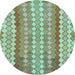 Round Machine Washable Southwestern Light Blue Country Rug, wshabs954lblu