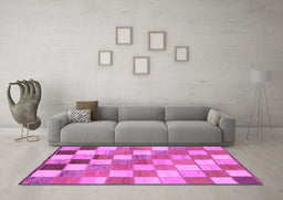 Machine Washable Checkered Purple Modern Area Rugs in a Living Room, wshabs955pur