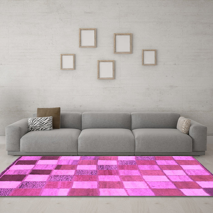 Machine Washable Checkered Purple Modern Area Rugs in a Living Room, wshabs955pur