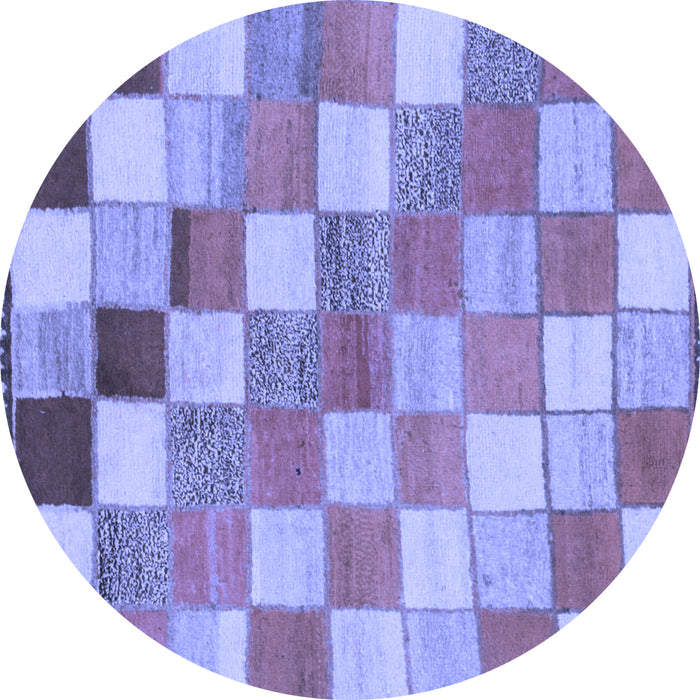 Round Machine Washable Checkered Blue Modern Rug, wshabs955blu