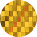 Round Machine Washable Checkered Yellow Modern Rug, wshabs955yw