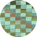 Round Machine Washable Checkered Light Blue Modern Rug, wshabs955lblu