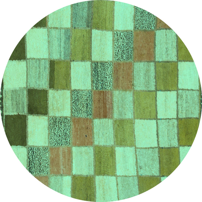 Round Checkered Turquoise Modern Rug, abs955turq