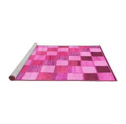 Sideview of Machine Washable Checkered Pink Modern Rug, wshabs955pnk