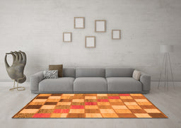 Machine Washable Checkered Orange Modern Area Rugs in a Living Room, wshabs955org