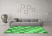 Machine Washable Checkered Emerald Green Modern Area Rugs in a Living Room,, wshabs955emgrn