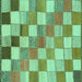 Square Machine Washable Checkered Turquoise Modern Area Rugs, wshabs955turq