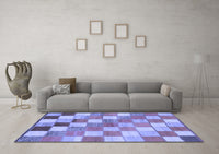 Machine Washable Checkered Blue Modern Rug, wshabs955blu