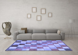 Machine Washable Checkered Blue Modern Rug in a Living Room, wshabs955blu