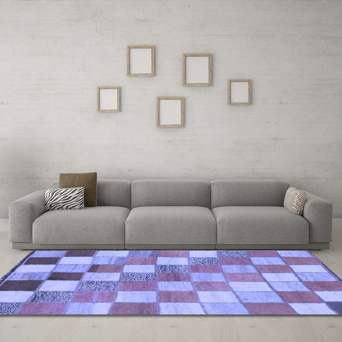 Machine Washable Checkered Blue Modern Rug in a Living Room, wshabs955blu