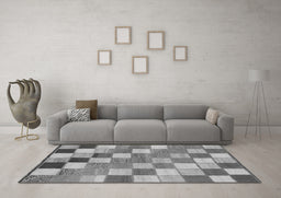 Machine Washable Checkered Gray Modern Rug in a Living Room,, wshabs955gry