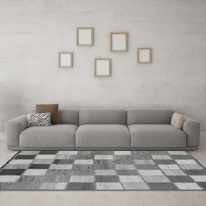 Machine Washable Checkered Gray Modern Rug in a Living Room,, wshabs955gry