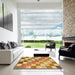 Square Abstract Orange Checkered Rug in a Living Room, abs955