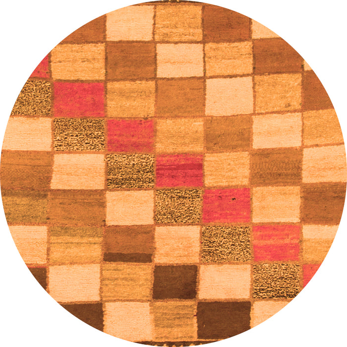 Round Machine Washable Checkered Orange Modern Area Rugs, wshabs955org