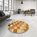 Round Machine Washable Abstract Orange Rug in a Office, wshabs955