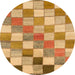 Round Abstract Orange Checkered Rug, abs955