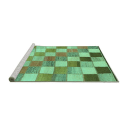 Sideview of Machine Washable Checkered Turquoise Modern Area Rugs, wshabs955turq