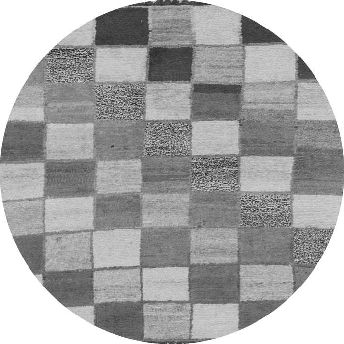 Round Machine Washable Checkered Gray Modern Rug, wshabs955gry