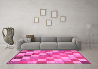 Machine Washable Checkered Pink Modern Rug, wshabs955pnk