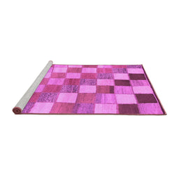 Sideview of Machine Washable Checkered Purple Modern Area Rugs, wshabs955pur