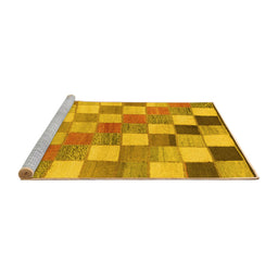 Sideview of Machine Washable Checkered Yellow Modern Rug, wshabs955yw