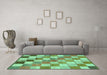 Machine Washable Checkered Turquoise Modern Area Rugs in a Living Room,, wshabs955turq