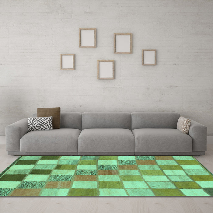 Machine Washable Checkered Turquoise Modern Area Rugs in a Living Room,, wshabs955turq