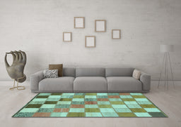 Machine Washable Checkered Light Blue Modern Rug in a Living Room, wshabs955lblu