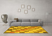 Machine Washable Checkered Yellow Modern Rug in a Living Room, wshabs955yw