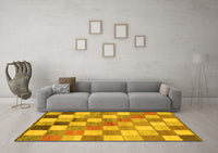 Machine Washable Checkered Yellow Modern Rug, wshabs955yw