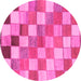 Round Machine Washable Checkered Pink Modern Rug, wshabs955pnk