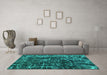 Machine Washable Abstract Turquoise Modern Area Rugs in a Living Room,, wshabs956turq