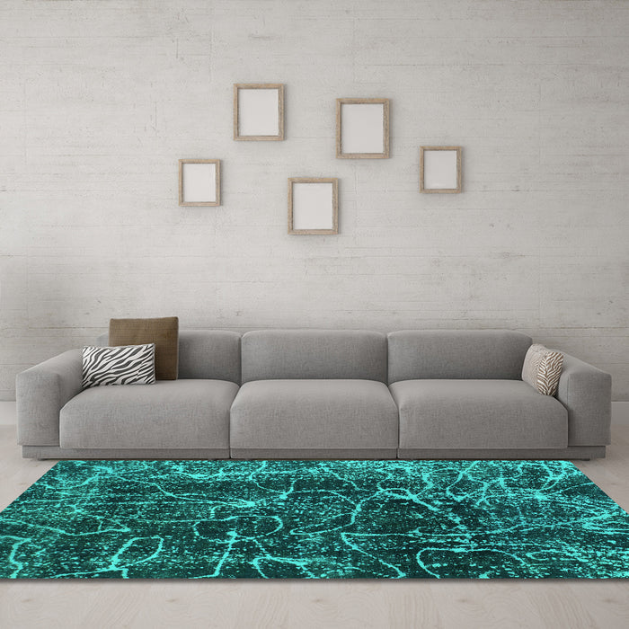 Machine Washable Abstract Turquoise Modern Area Rugs in a Living Room,, wshabs956turq