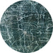 Round Abstract Cadet Blue Green Modern Rug, abs956