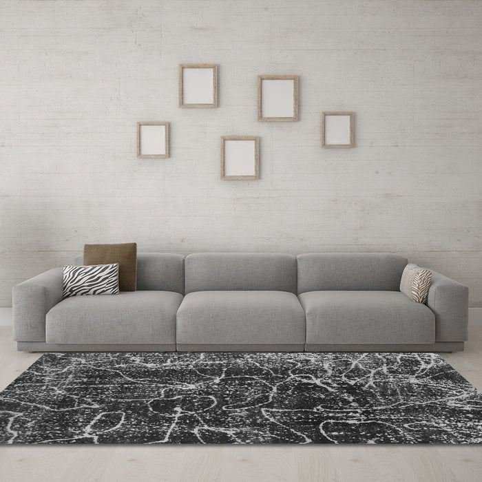 Machine Washable Abstract Gray Modern Rug in a Living Room,, wshabs956gry