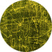 Round Abstract Yellow Modern Rug, abs956yw