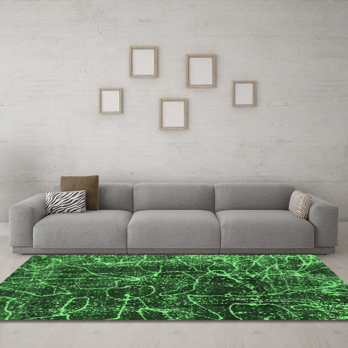 Machine Washable Abstract Emerald Green Modern Area Rugs in a Living Room,, wshabs956emgrn